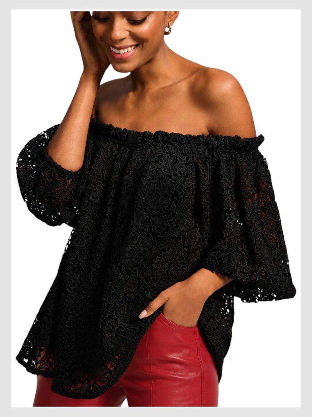 Anthropologie Maeve Off Shoulder Lace Blouse Black XS